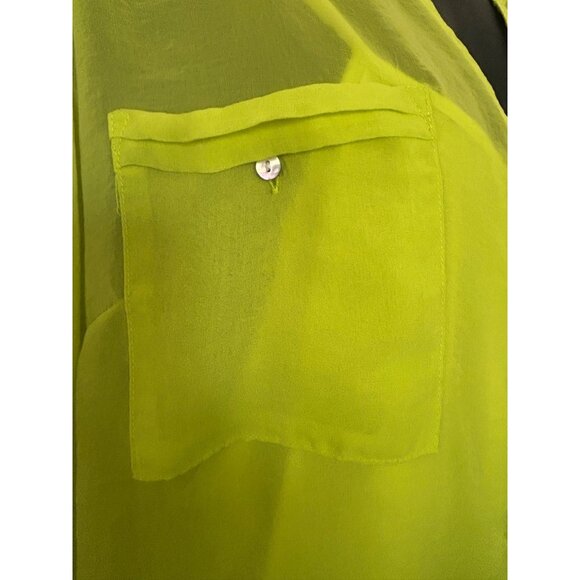 Sleeveless Neon Green  Sheer Button-Down Blouse With Front Pockets size 3X - Picture 4 of 10
